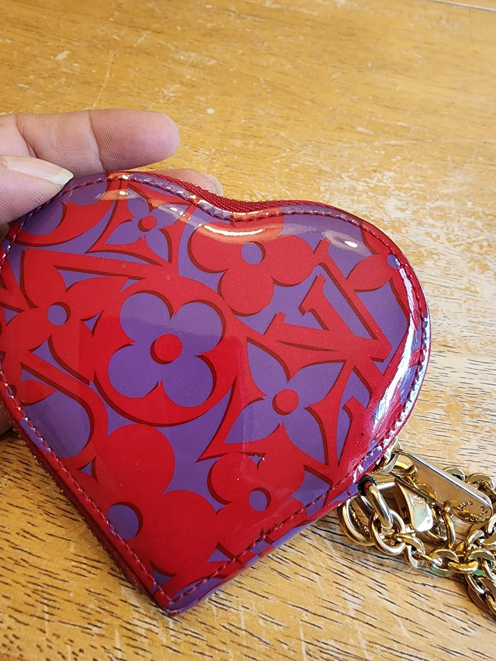 Louis Vuitton Rose Indian Sweet Monogram Vernis Heart Coin Purse
